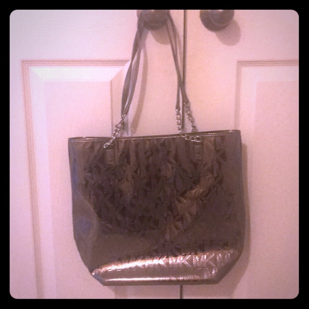 Michael Kors Silver Logo Embossed Tote Handbag